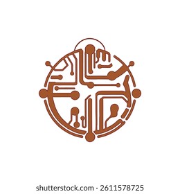 Minimalist Tech Logo Vector Round Circuit Board Design for IT and Software Concepts