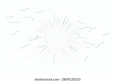 Minimalist tech sphere with radiating blue data streams radial lines