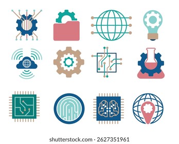 Iconos minimalistas de Tecnología y datos
