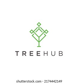 Minimalist technology tree logo vector design