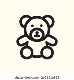 Ícone minimalista de ursinho de pelúcia, perfeito para representar brinquedos infantis, itens de conforto ou designs divertidos. Uma simples mas cativante ilustração vetorial.