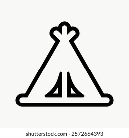 Minimalist teepee icon, simple teepee design, black and white teepee symbol. Perfect for camping, outdoor, and adventure themes. Teepee illustration. Simple icon vector element.