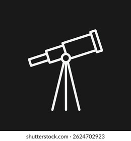 Minimalist Telescope Icon White Lines on Black Astronomical Science Symbol