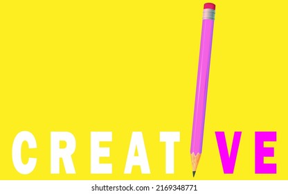 Minimalist template with copy space by top view close up macro photo of wooden purple pencil isolated on yellow texture paper and combine with editable creative text.