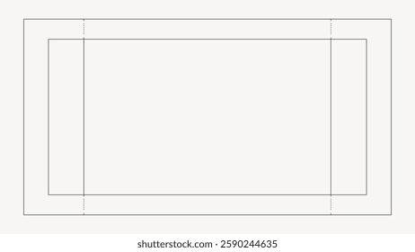 Minimalist template design with a rectangular frame. Simple lines and geometric shapes create a clean, modern look. Ideal for presentations or layouts. Frame vector with copy space.