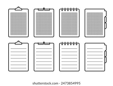 Minimalist template with gridded and lined papers attached to folders divided into springs, clips and indexes