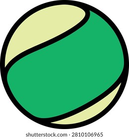 Minimalist Tennis Ball Flat Vector Icon with Bold Outline Isolated on White Background