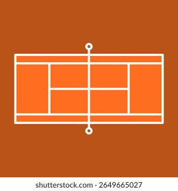 Minimalist tennis court illustration offers a clean, graphic style perfect for sports designs or athletic themed projects with an orange background.