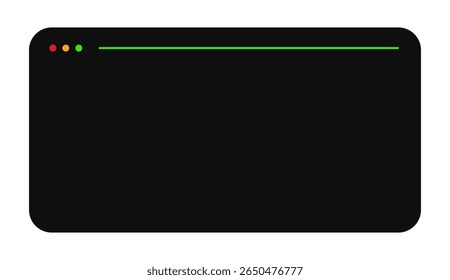 Minimalist terminal window with colored control buttons and green progress line. Simple dark interface with red, yellow, and green indicators at top left corner.