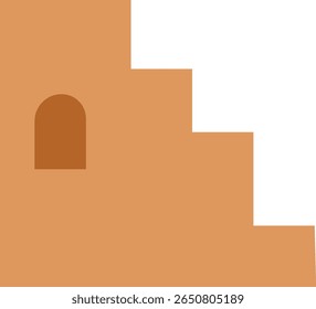 Passos de Terracota e Arco. Forma arquitetônica abstrata em tons terrosos. Design Geométrico Moderno.