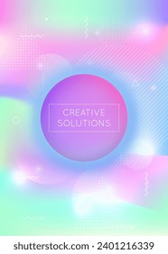 Minimalist Texture. Gradient Background. Trendy Flyer. Light Screen. Blue Magic Shape. Neon Design. Retro Iridescent Backdrop. Motion Dots. Purple Minimalist Texture