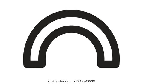 Minimalist thick black arched shape, versatile for use as a bridge icon, abstract rainbow symbol, or geometric design element in modern branding.