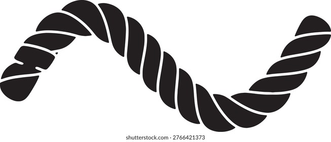 Minimalist thick nautic cable illustration. Heavy industrial cord graphic element. Wavy nautical rope silhouette. Strong fiber string vector shape.