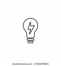 Minimalist thin line icon of a light bulb with a lightning bolt inside. Symbolizes electric energy, creative idea, power, and innovation