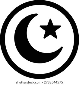 Icono de Vector de línea delgada minimalista de luna creciente y estrella dentro del marco circular