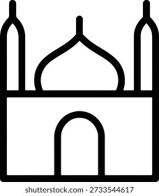 Icono minimalista de Vector de línea delgada del símbolo de silueta de la arquitectura de mezquita