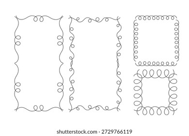 Conjunto de marcos de línea de remolino fino minimalista, borde rectangular de contorno lineal simple, elemento de diseño geométrico para una marca elegante, cartel, decoración festiva importante para la ocasión, Plantilla de celebración de vacaciones