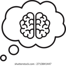  Minimalistische Gedankenblase mit Gehirnsymbol - Schwarz-Weiß-Linien-Kunst für Intelligenz, Kreativität und mentale Konzepte