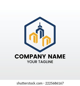 minimalist three buildings tower logo template