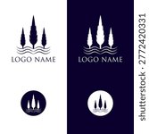 Minimalist Three Pine Trees and Water Waves Logo for Outdoor Branding
