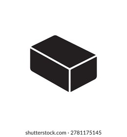 A minimalist, three-dimensional black cube rendered with high-contrast lighting, casting sharp shadows to emphasize its geometric form and depth. The composition is clean, centered, and monochromatic .