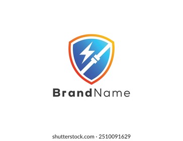  Minimalist thunder and pipe with shield logo design template