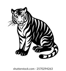 Minimalist tiger grooming silhouette vector icon