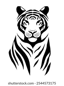 Minimalist Tiger Line Art Illustration. Hand-drawn black and white graphic drawing.