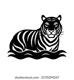 Minimalist tiger silhouette in water vector design