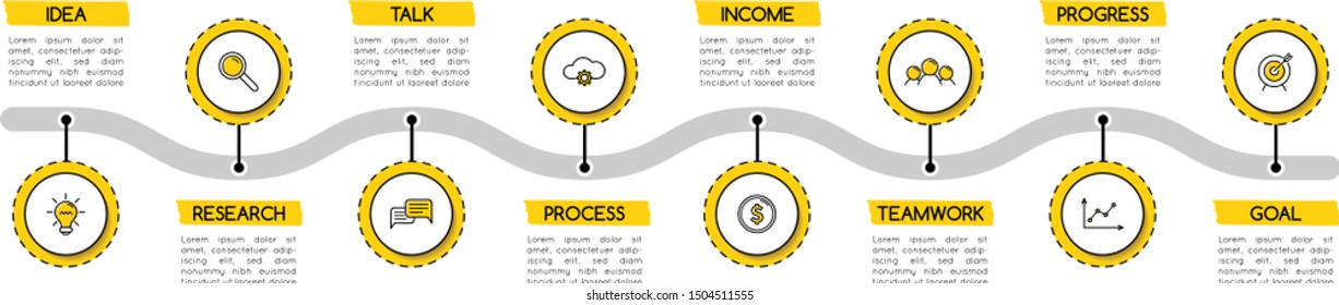 Minimalist Timeline With 8 Options. Infographic. Vector