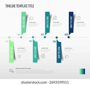 Minimalist timeline infographic design template with colorful markers and clear years, perfect for presenting historical data or project milestones. Timeline infographic template for presentations