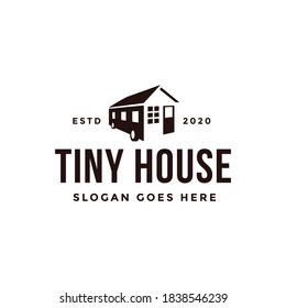 Minimalist tiny house trailer logo vector icon on white background
