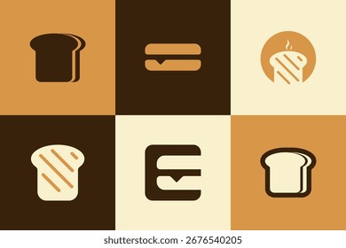 Colección minimalista del logotipo del pan tostado. Panadería moderna y iconos de vectores de marca de café