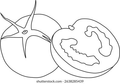 Minimalist tomato outline illustration. Clean, vector-style design perfect for food packaging, organic branding, or kitchen-themed artwork.