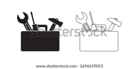 Minimalist Toolbox Icon Set with Wrench, Screwdriver, and Hammer for Repair and Maintenance
