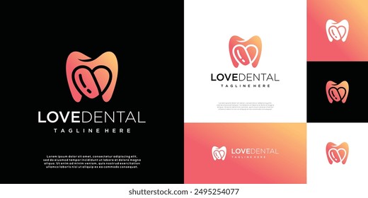 Minimalist tooth logo with love symbol logo design, modern tooth logo icon	