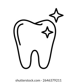 Minimalist tooth vector line icon isolated on a white background. Simple dental design element perfect for dentistry, healthcare, oral hygiene, dental clinic, orthodontics, infographic, etc