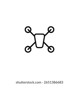 Uma visão minimalista de cima para baixo de um drone quadricóptero, simbolizando tecnologia aérea, vigilância e fotografia.