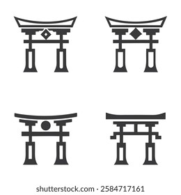 Minimalist Torii Gate Icons silhouette. for Japanese Culture and Design
