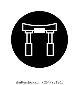 Minimalist torii gate illustration in black circle embodies japanese heritage architecture symbolism