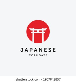 Minimalist Torii Gate Vector Logo, Vintage Design Illustration of Traditional Culture Japan