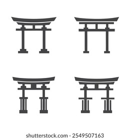 Minimalist Torii Gate Vector Silhouettes Set with Transparent Background.