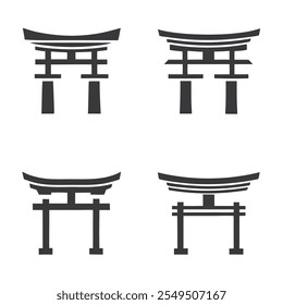 Minimalist Torii Gate Vector Silhouettes Set with Transparent Background.