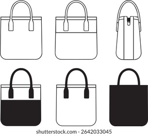 Minimalist Tote Bag Icon Set Stylish Handbag Silhouettes for Fashion and Branding