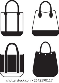 Minimalist Tote Bag Icon Set Stylish Handbag Silhouettes for Fashion and Branding
