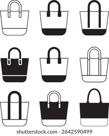 Minimalist Tote Bag Icon Set Stylish Handbag Silhouettes for Fashion and Branding