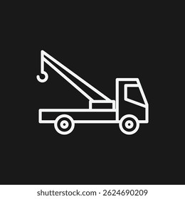 Minimalist Tow Truck Icon White Outline Heavy Duty Service Vehicle on Black