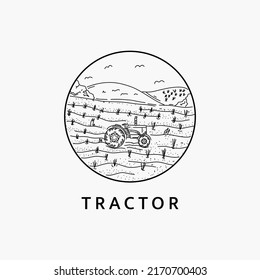 Minimalist tractor logo line art illustration template design