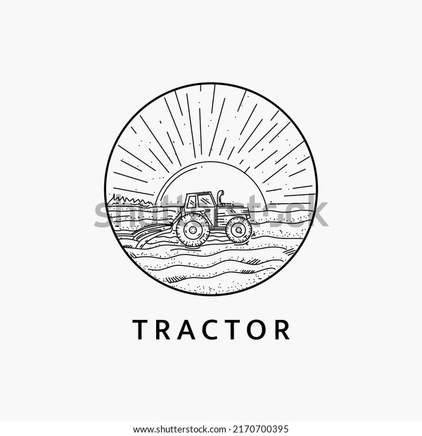 Minimalist tractor logo line art illustration\
template design