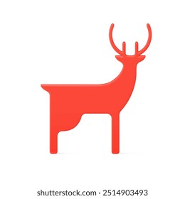 Minimalist traditional red metallic horned deer three dimensional realistic vector illustration. Glossy Christmas decorative design template isolated on white. Luxury New Year Christmas animal toy